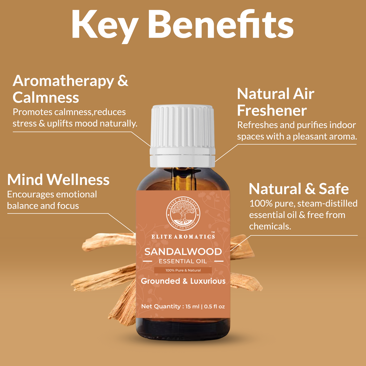 Sandalwood Essential Oil – Grounded & Luxurious | 100% Pure Natural Oil (15ml)