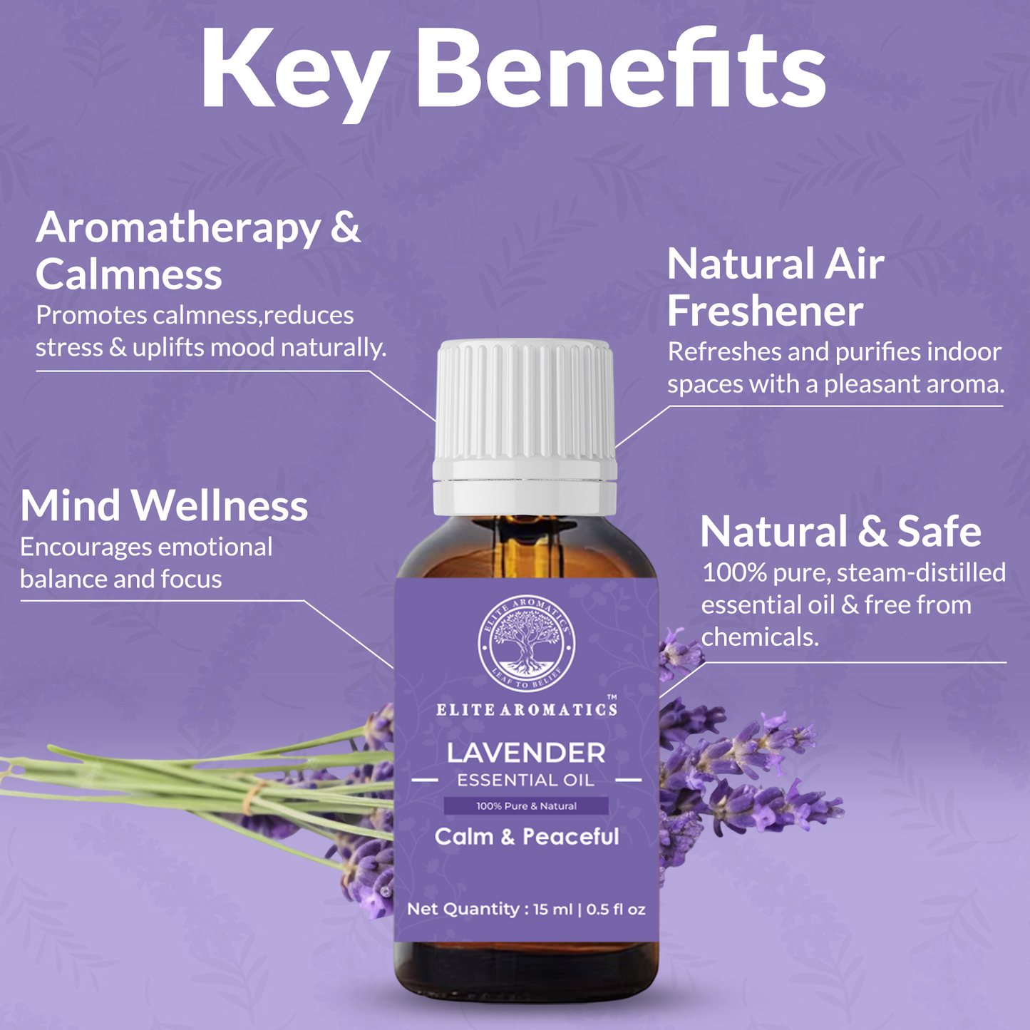 Lavender Essential Oil – Calm & Peaceful | 100% Pure Natural Oil (15ml)
