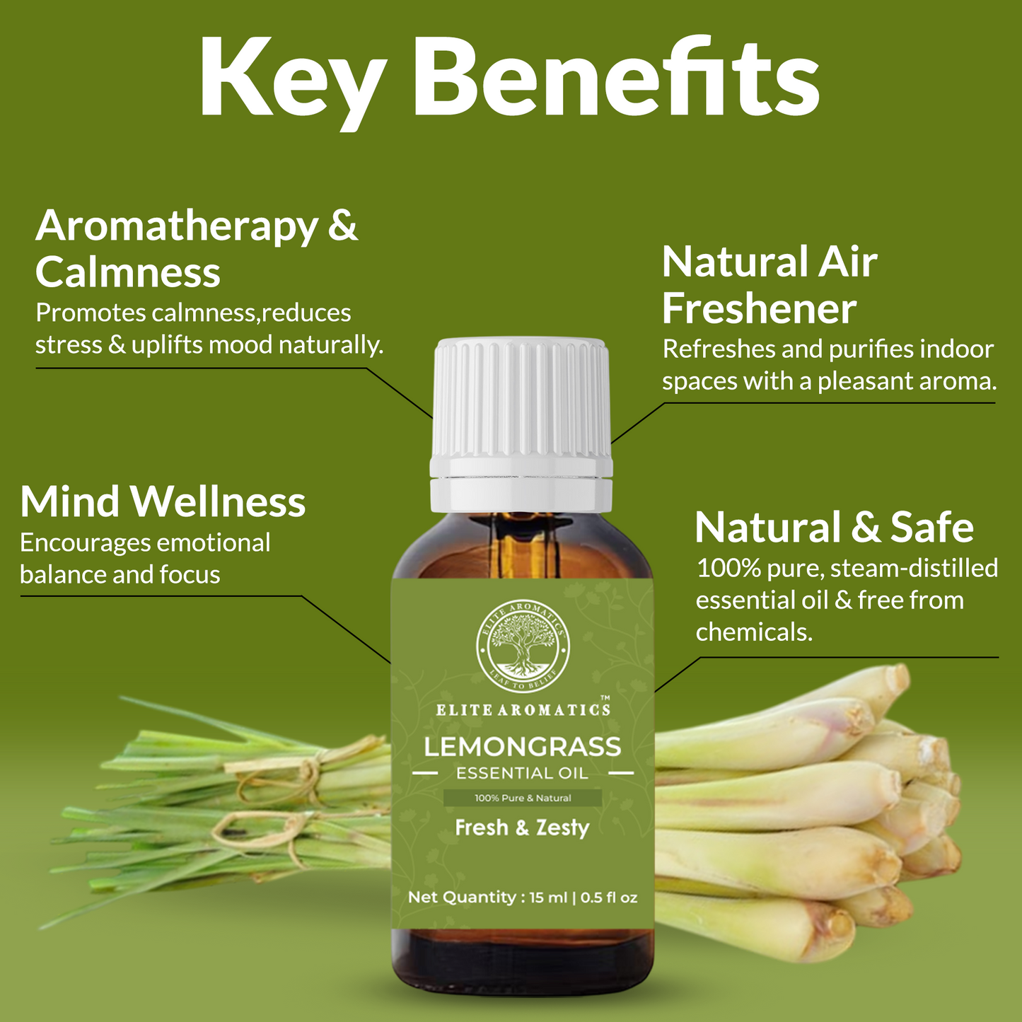 Lemongrass Essential Oil – Fresh & Zesty | 100% Pure Natural Oil (15ml)