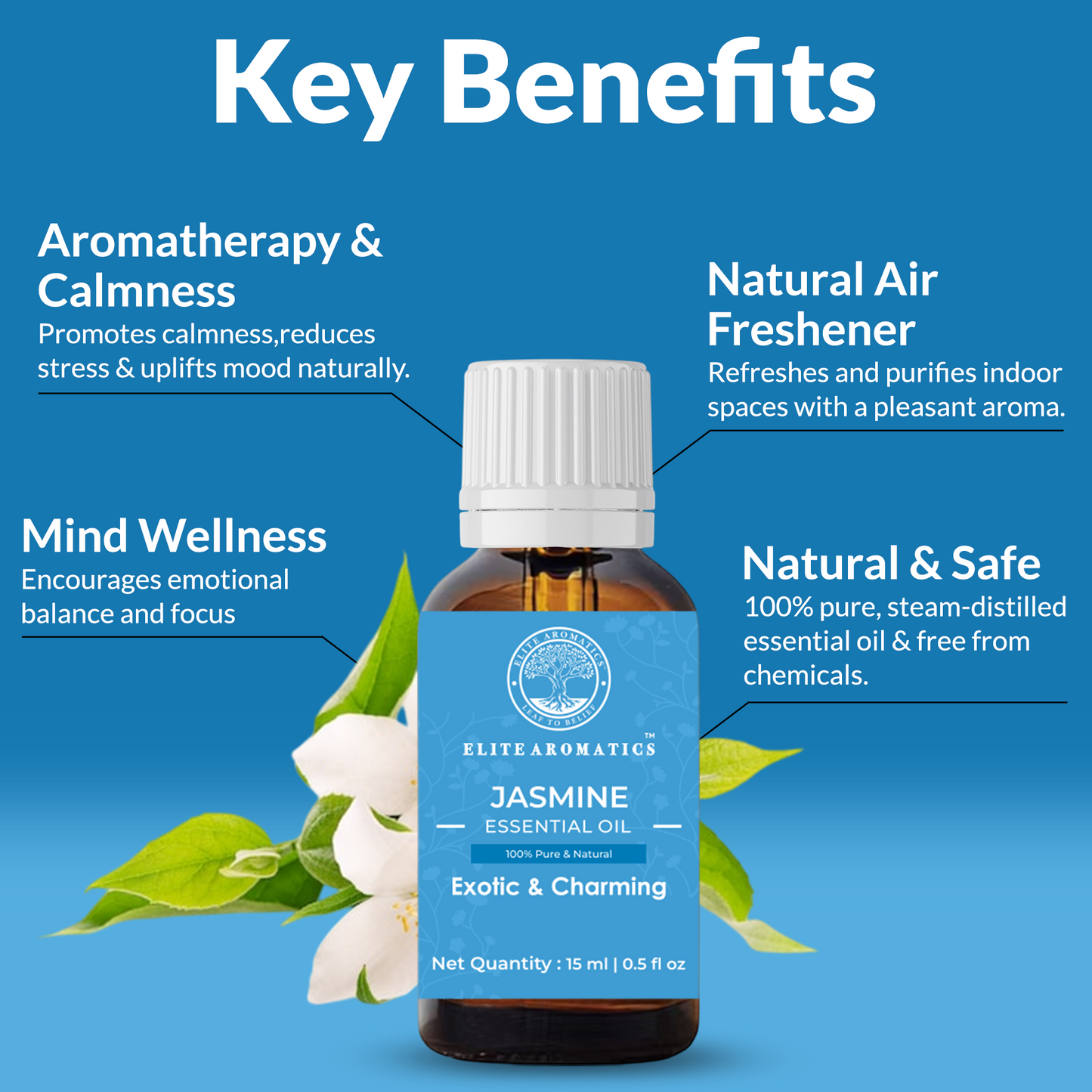 Jasmine Essential Oil – Exotic & Charming | 100% Pure Natural Oil (15ml)