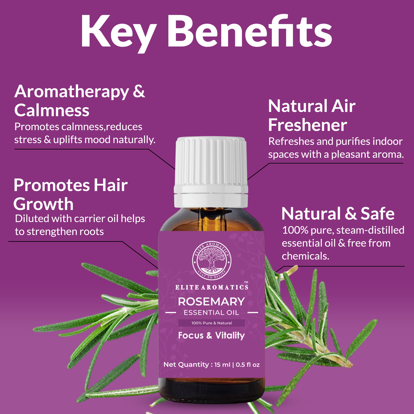Rosemary Essential Oil – Focus & Vitality | 100% Pure Natural Oil (15ml)