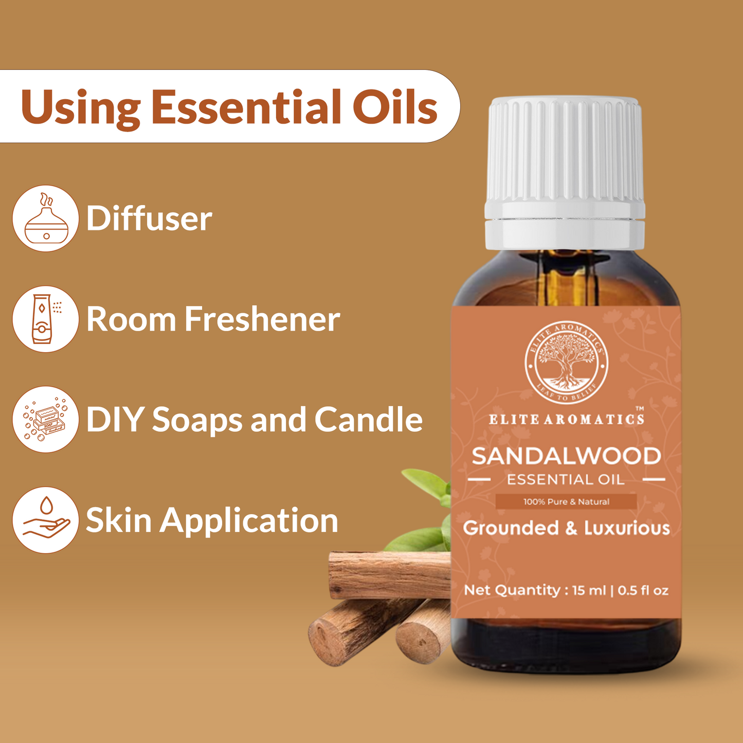 Sandalwood Essential Oil – Grounded & Luxurious | 100% Pure Natural Oil (15ml)