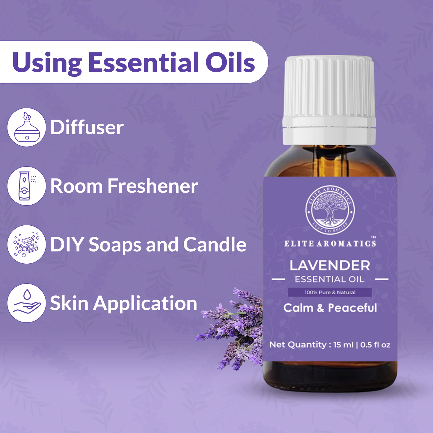 Lavender Essential Oil – Calm & Peaceful | 100% Pure Natural Oil (15ml)