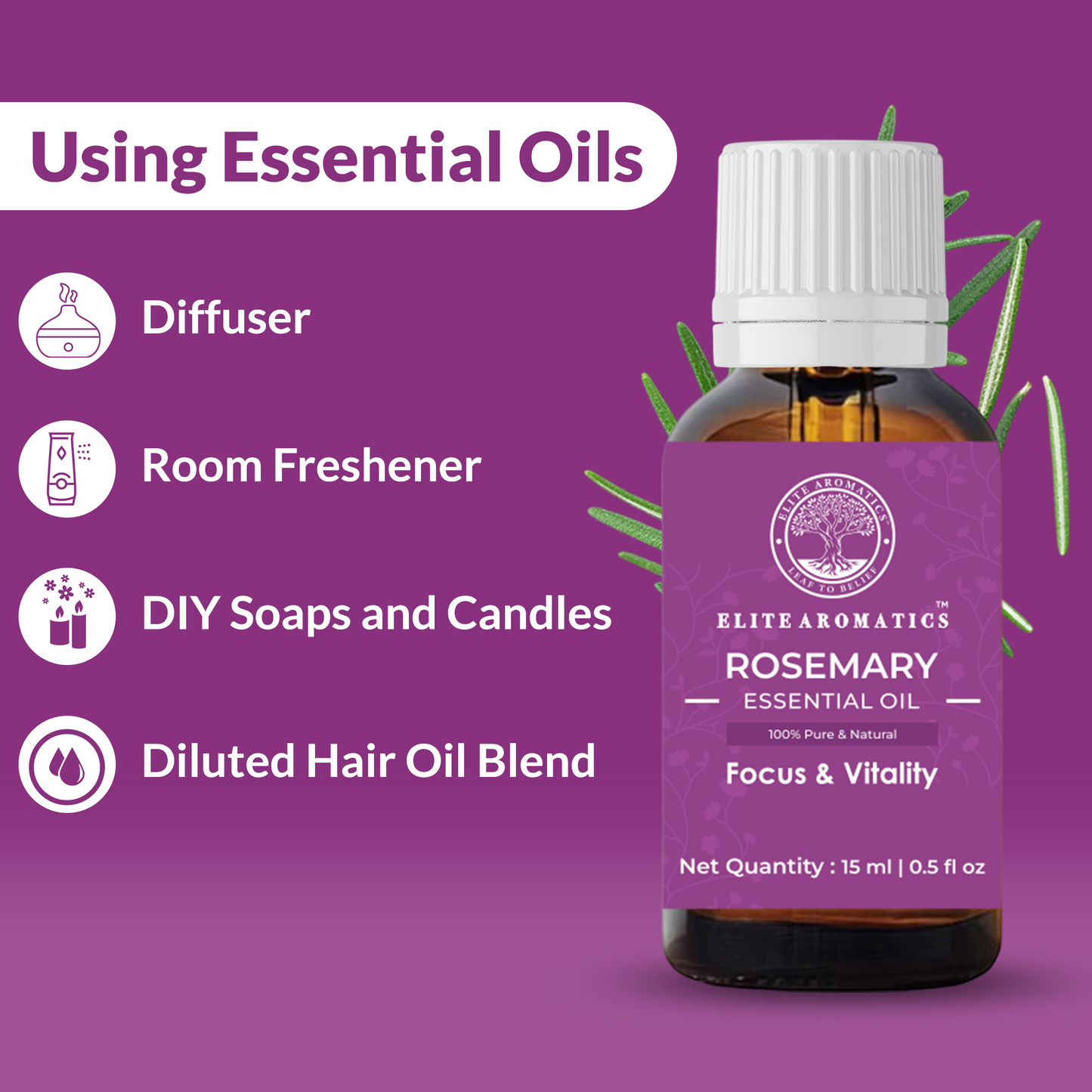 Rosemary Essential Oil – Focus & Vitality | 100% Pure Natural Oil (15ml)