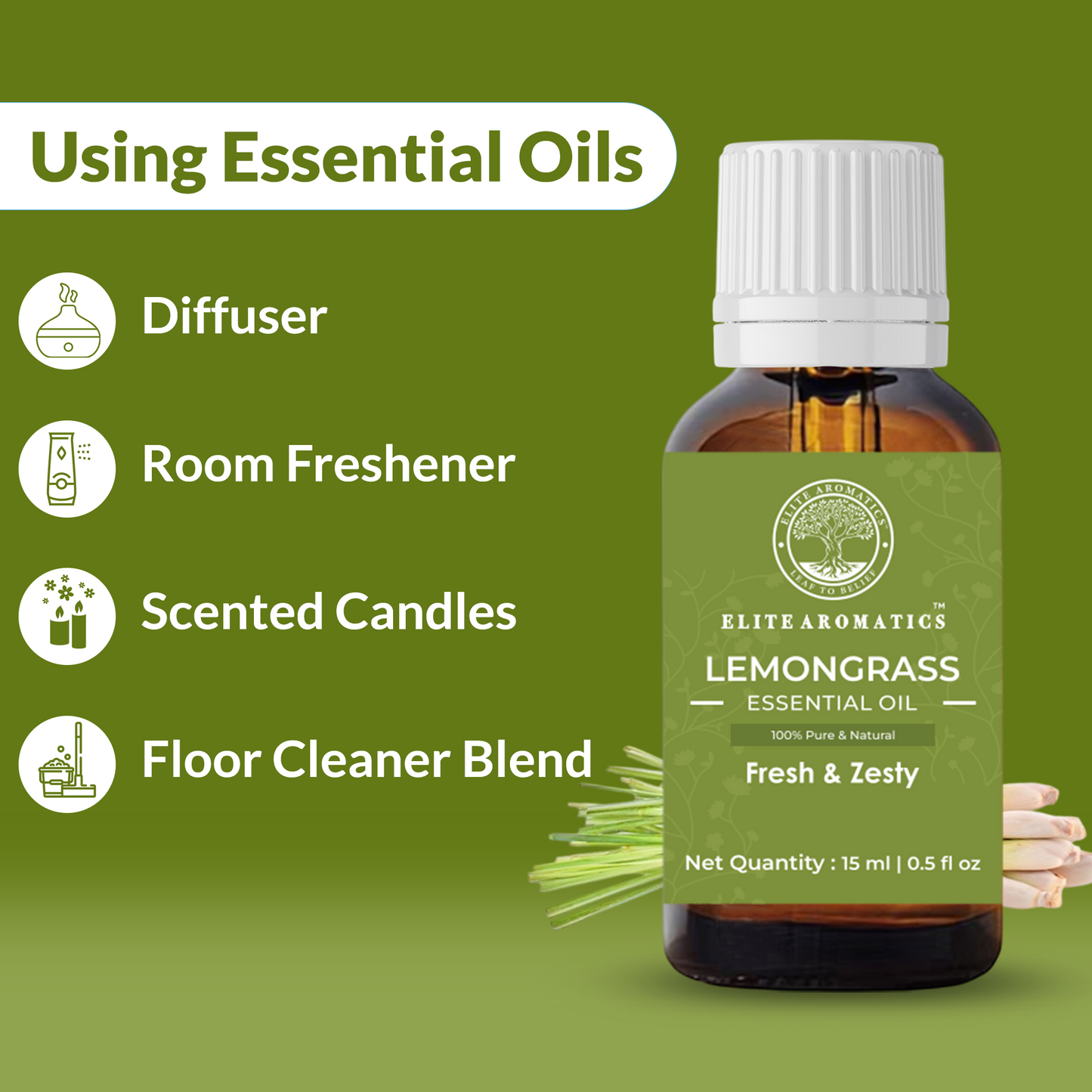 Lemongrass Essential Oil – Fresh & Zesty | 100% Pure Natural Oil (15ml)